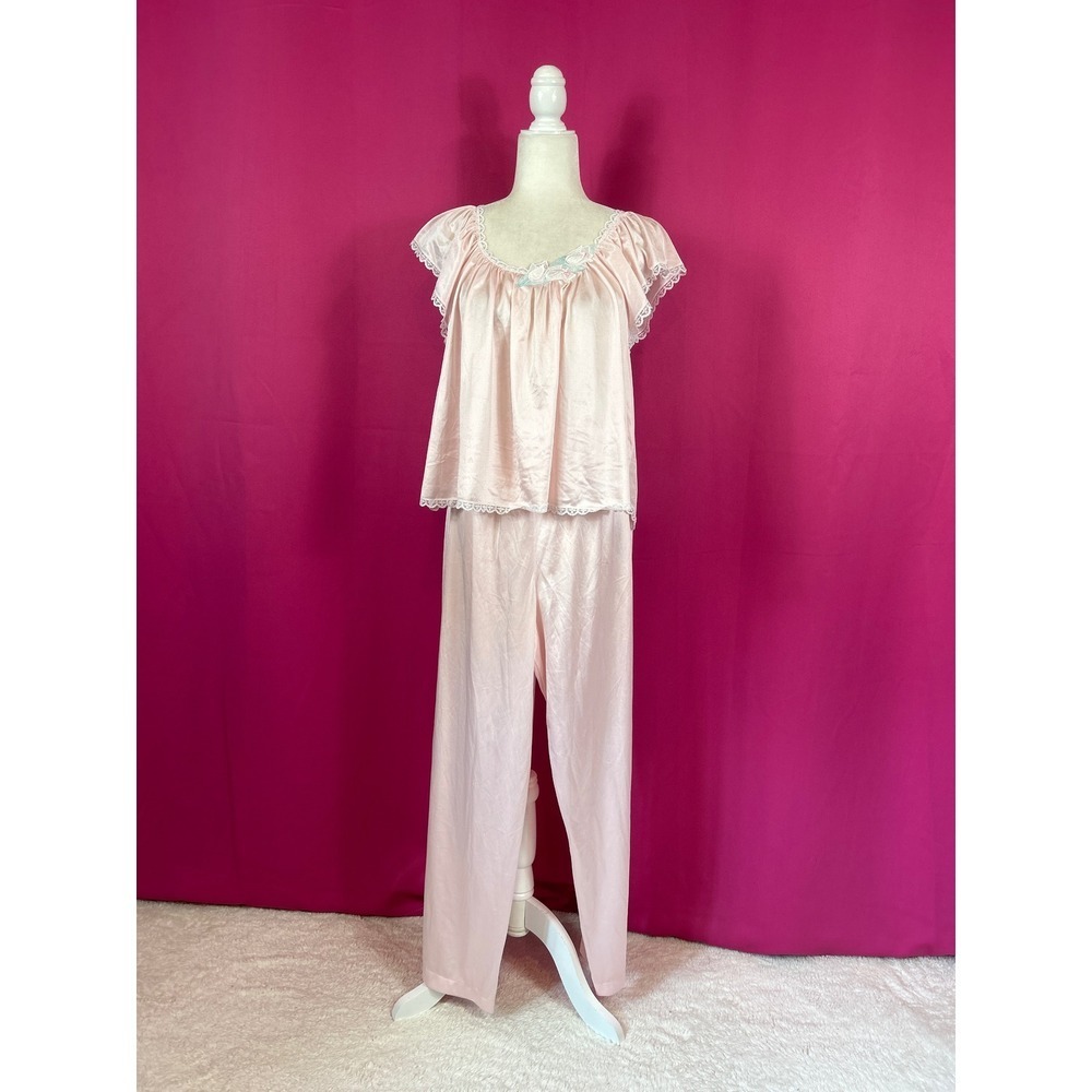 Vandemere Vintage 90s Pink Lace Trim Pajama pant Set L